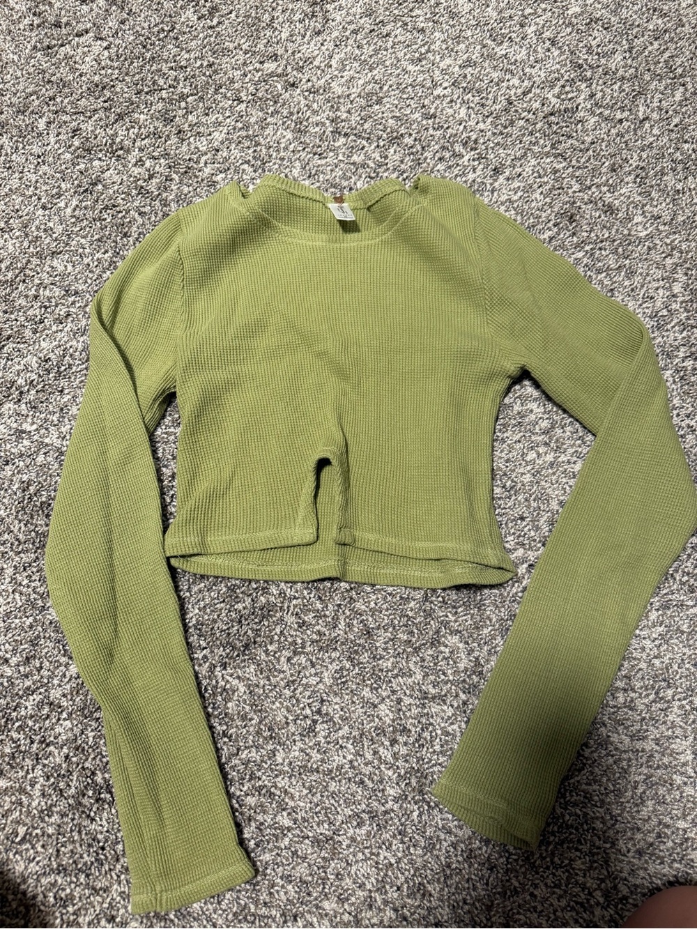 PacSun Olive Green Cropped Waffle Long Sleeve Tee